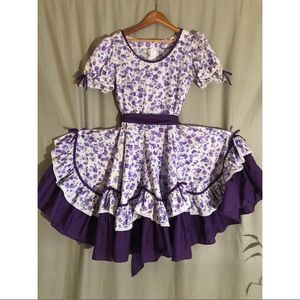 Retro Floral Square Dance Dress in Purple